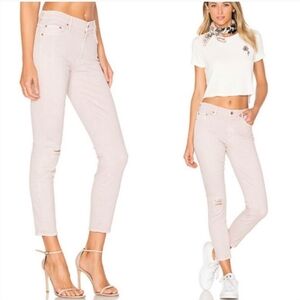 Mother The Looker Crop Sexy Just Walked Into Town Jeans In Blush Ivory‎ Size 27